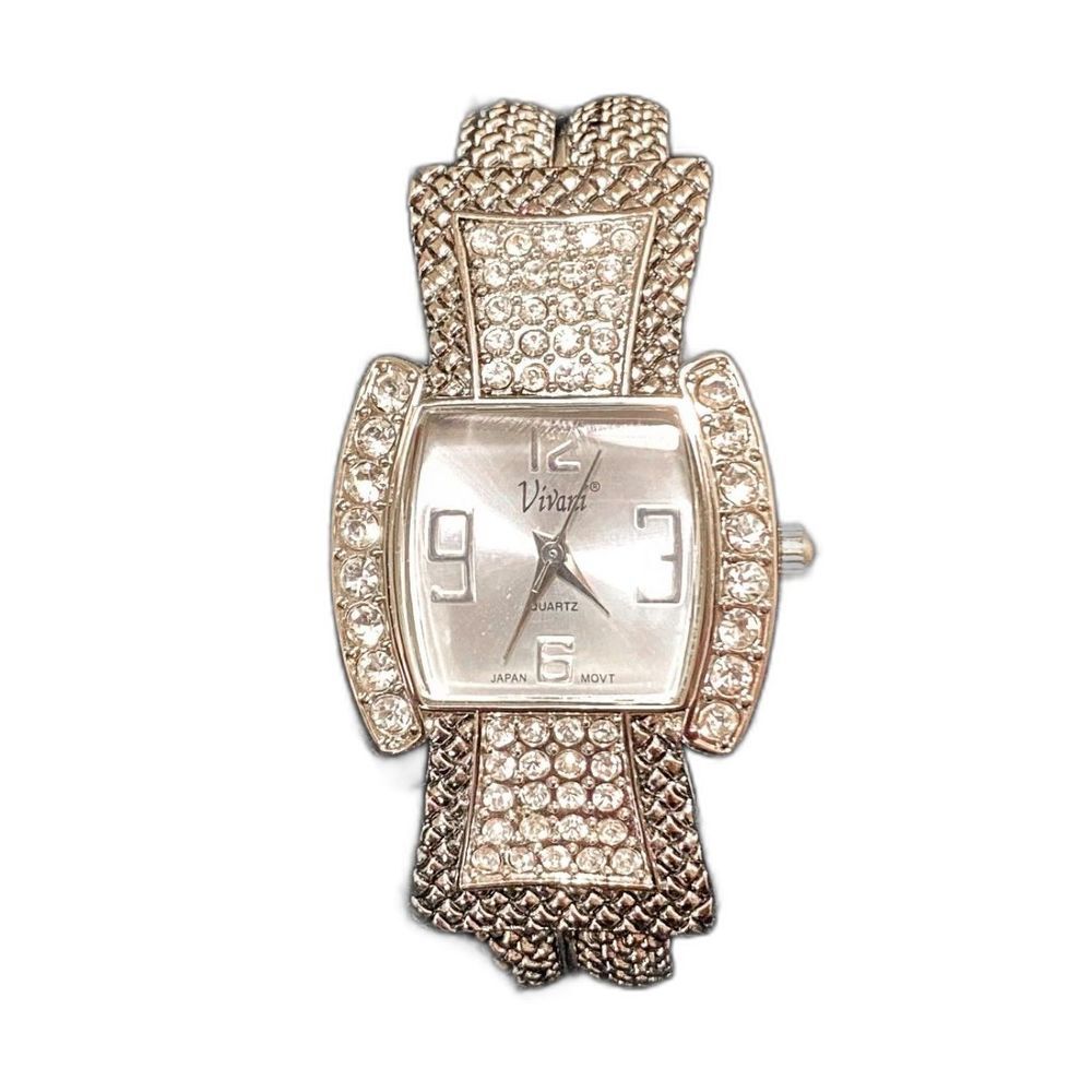 Vivani Diamond Studded Silver Hinge Bracelet Watch